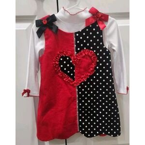 Bonnie Jean Heart Jumper With Long Sleeve Shirt / Dress Red, Black, Poka Dots 2T